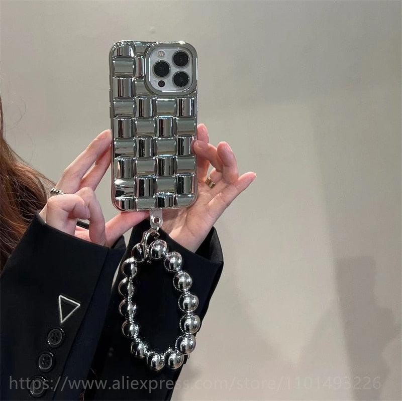 Luxury Gold Plating Electroplated Bracelet Cute Compatible with iPhone Diamond Case Luxury Sparkle Glitter Rhinestone Phone Case For iPhone 14 13 Promax 11 12 Pro Max Mini Xs Max XR 8 7 Plus Mirror Cover