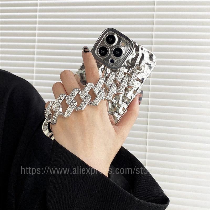 Luxury Gold Plating Electroplated Bracelet Cute Compatible with iPhone Diamond Case Luxury Sparkle Glitter Rhinestone Phone Case For iPhone 14 13 Promax 11 12 Pro Max Mini Xs Max XR 8 7 Plus Mirror Cover