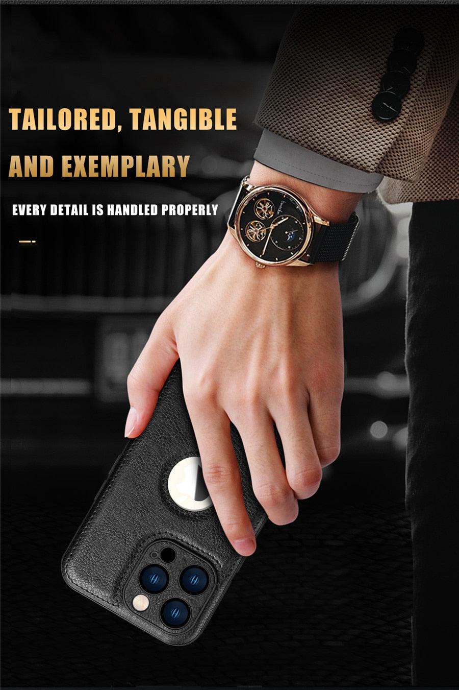 Luxury Leather Case for iPhone 14 13 12 11 Pro MAX XS XR 7 8 Plus Classic Silicone Phone Cover Leather Case Thin Flexible Soft Grip Luxury PU Leather Cover for Men Durable Anti-Scratch Full Phone Cases