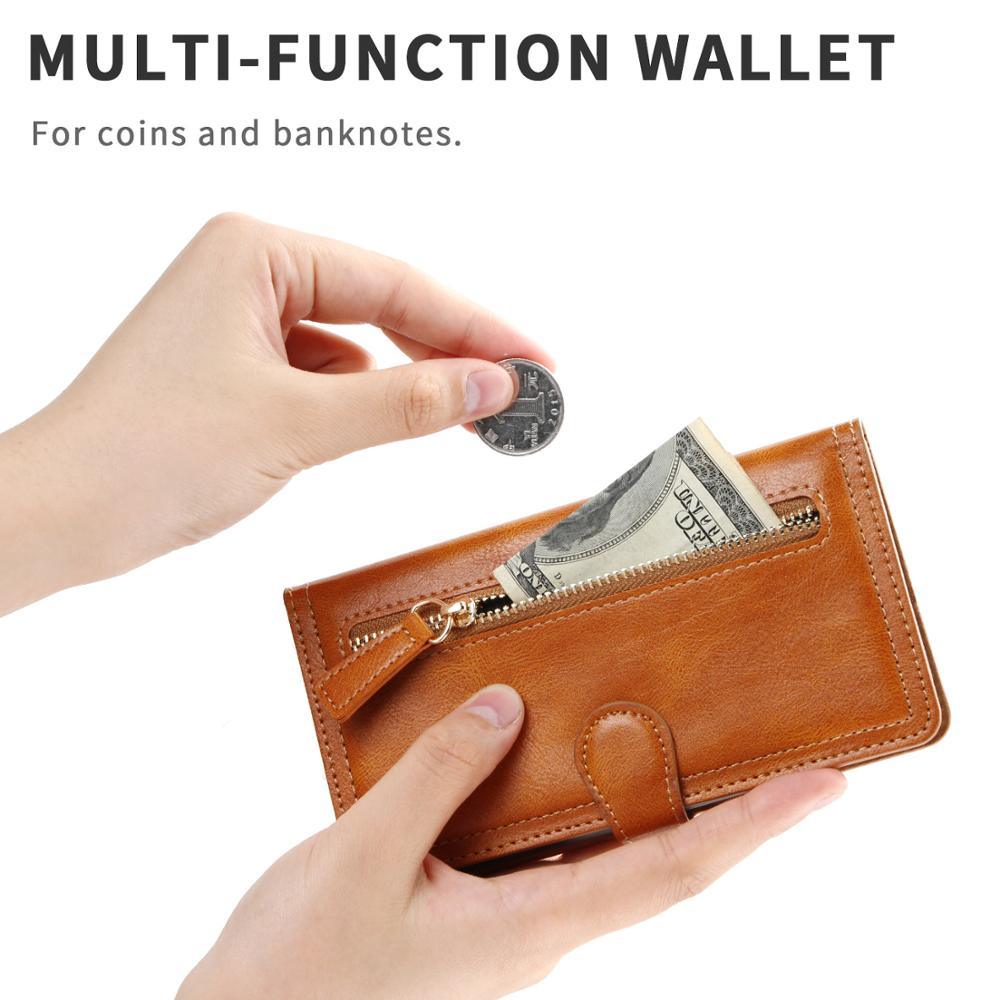 Luxury Leather Flip Wallet Case For iPhone 14 13 12 11 Pro MAX X XS XR Card Holder Stand Cover Retro Brown Card Holder Slots Pocket Case PU Leather Magnetic Closure Kickstand Shockproof Flip Case