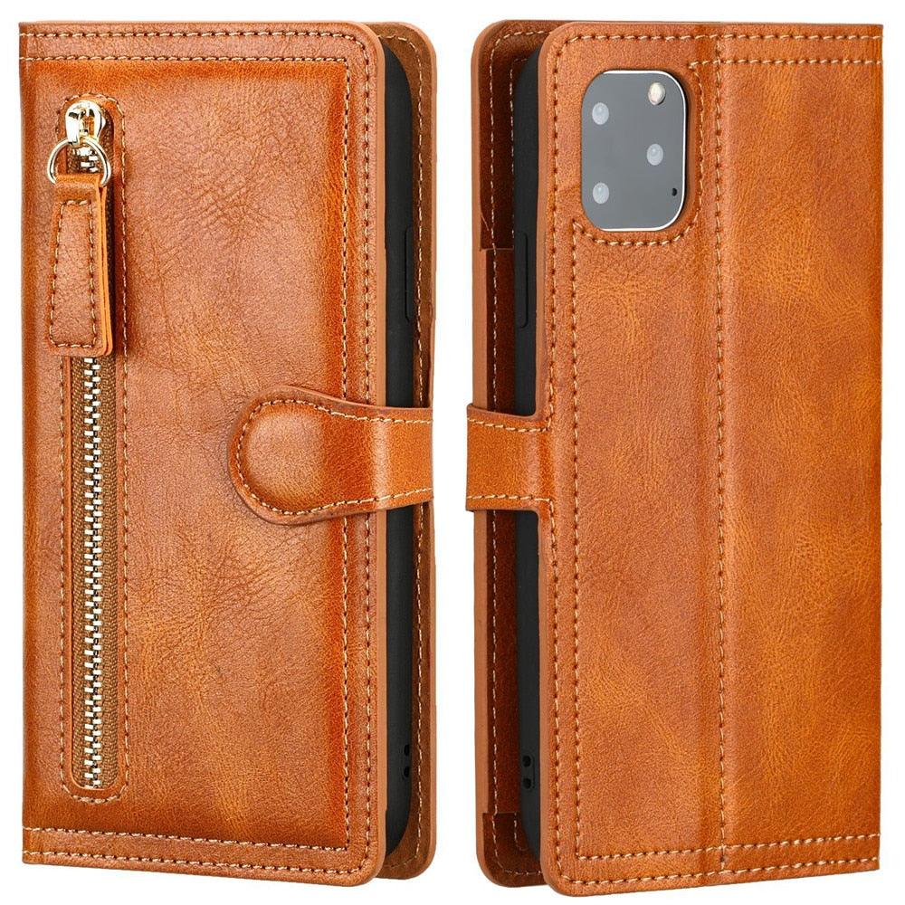 Luxury Leather Flip Wallet Case For iPhone 14 13 12 11 Pro MAX X XS XR Card Holder Stand Cover Retro Brown Card Holder Slots Pocket Case PU Leather Magnetic Closure Kickstand Shockproof Flip Case