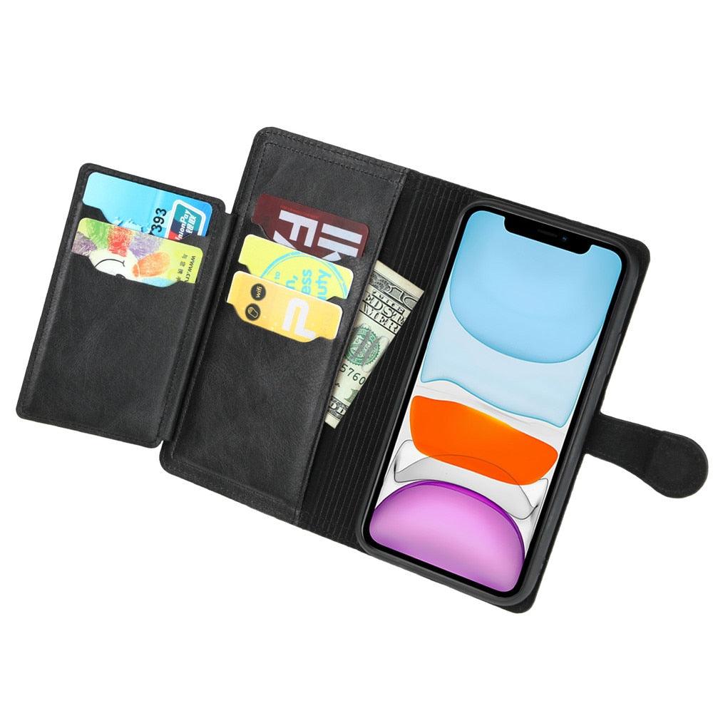Luxury Leather Flip Wallet Case For iPhone 14 13 12 11 Pro MAX X XS XR Card Holder Stand Cover Retro Brown Card Holder Slots Pocket Case PU Leather Magnetic Closure Kickstand Shockproof Flip Case