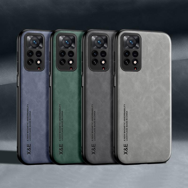 Luxury Leather Magnetic Case For Xiaomi Redmi Note 11 10 9 11E Pro 11S 10S 12 12X 10C POCO X3 NFC Pro F3 Covers With Metal Plate Leather Premium Back Cover Mobile Phone Case Flexible Protective Ultra Thin Scratchproof Phone Cover