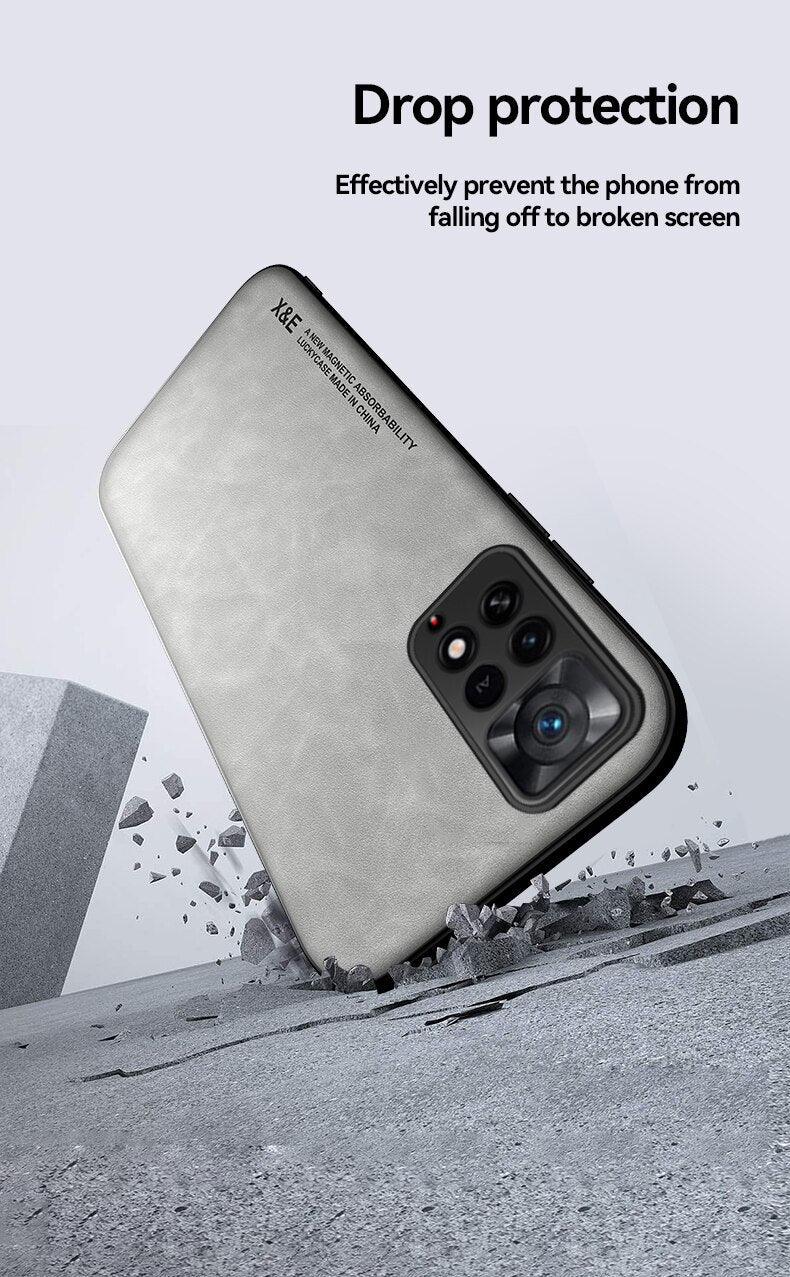 Luxury Leather Magnetic Case For Xiaomi Redmi Note 11 10 9 11E Pro 11S 10S 12 12X 10C POCO X3 NFC Pro F3 Covers With Metal Plate Leather Premium Back Cover Mobile Phone Case Flexible Protective Ultra Thin Scratchproof Phone Cover