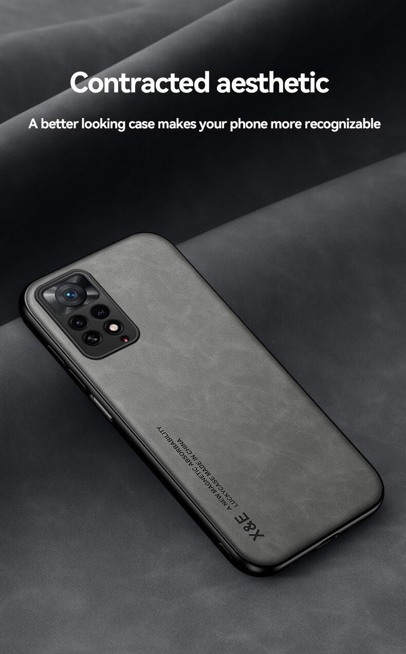 Luxury Leather Magnetic Case For Xiaomi Redmi Note 11 10 9 11E Pro 11S 10S 12 12X 10C POCO X3 NFC Pro F3 Covers With Metal Plate Leather Premium Back Cover Mobile Phone Case Flexible Protective Ultra Thin Scratchproof Phone Cover