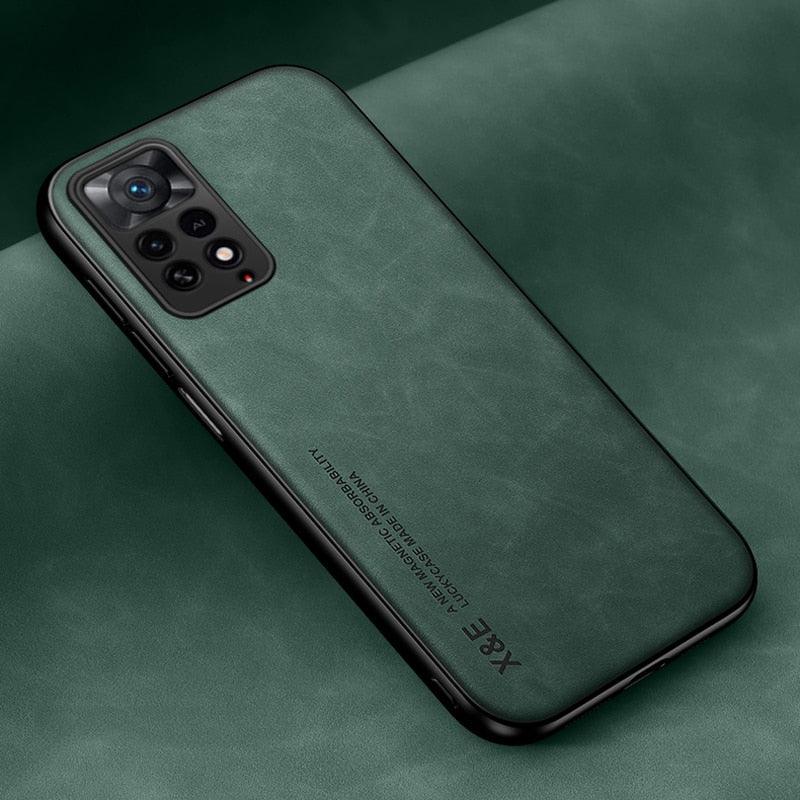 Luxury Leather Magnetic Case For Xiaomi Redmi Note 11 10 9 11E Pro 11S 10S 12 12X 10C POCO X3 NFC Pro F3 Covers With Metal Plate Leather Premium Back Cover Mobile Phone Case Flexible Protective Ultra Thin Scratchproof Phone Cover