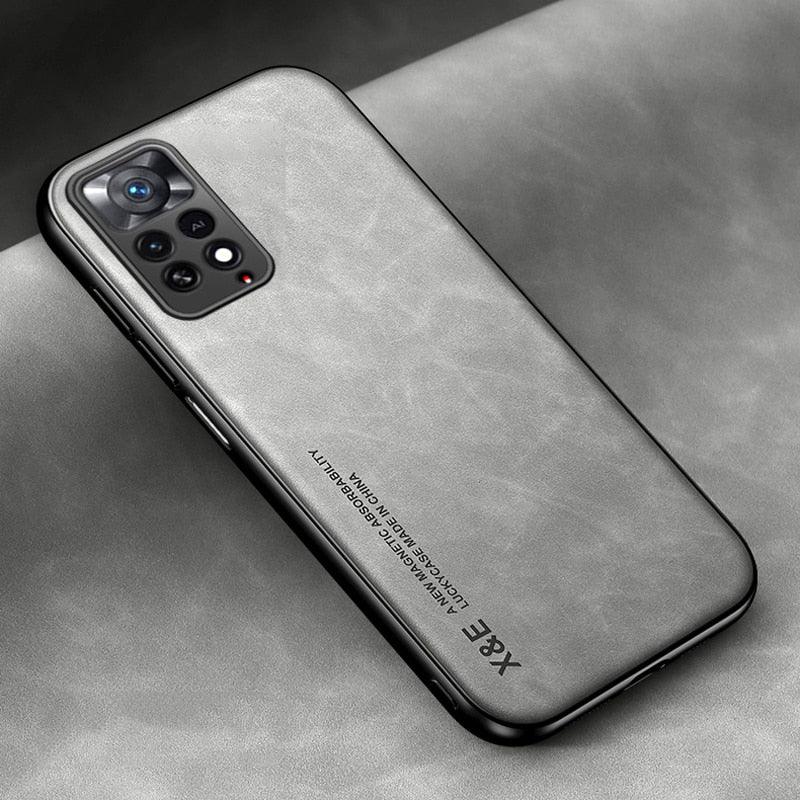 Luxury Leather Magnetic Case For Xiaomi Redmi Note 11 10 9 11E Pro 11S 10S 12 12X 10C POCO X3 NFC Pro F3 Covers With Metal Plate Leather Premium Back Cover Mobile Phone Case Flexible Protective Ultra Thin Scratchproof Phone Cover