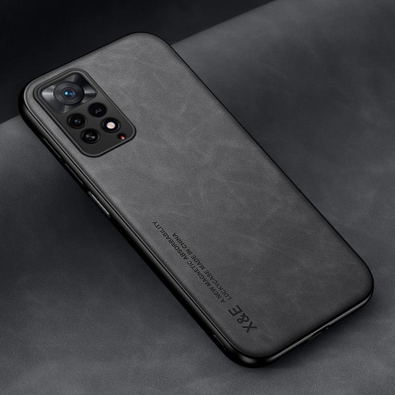 Luxury Leather Magnetic Case For Xiaomi Redmi Note 11 10 9 11E Pro 11S 10S 12 12X 10C POCO X3 NFC Pro F3 Covers With Metal Plate Leather Premium Back Cover Mobile Phone Case Flexible Protective Ultra Thin Scratchproof Phone Cover