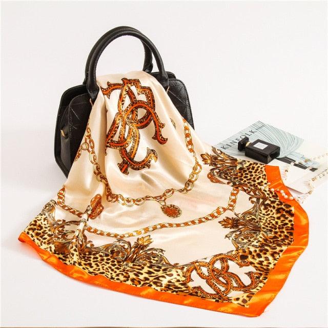Luxury Long Soft Square Silk Scarves Lightweight Elegant Satin Silk Soft Head Wrap Escharpe Hijab Scarf Muslim Female Silky Shawls Wrap Hair Head Scarves Bandanna For Women 90*90cm