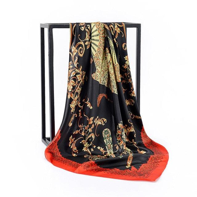 Luxury Long Soft Square Silk Scarves Lightweight Elegant Satin Silk Soft Head Wrap Escharpe Hijab Scarf Muslim Female Silky Shawls Wrap Hair Head Scarves Bandanna For Women 90*90cm