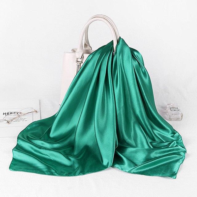Luxury Long Soft Square Silk Scarves Lightweight Elegant Satin Silk Soft Head Wrap Escharpe Hijab Scarf Muslim Female Silky Shawls Wrap Hair Head Scarves Bandanna For Women 90*90cm