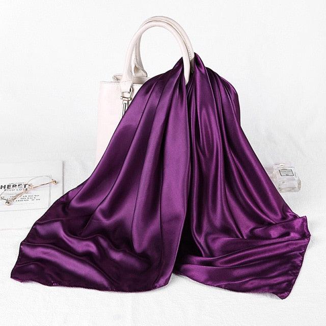 Luxury Long Soft Square Silk Scarves Lightweight Elegant Satin Silk Soft Head Wrap Escharpe Hijab Scarf Muslim Female Silky Shawls Wrap Hair Head Scarves Bandanna For Women 90*90cm