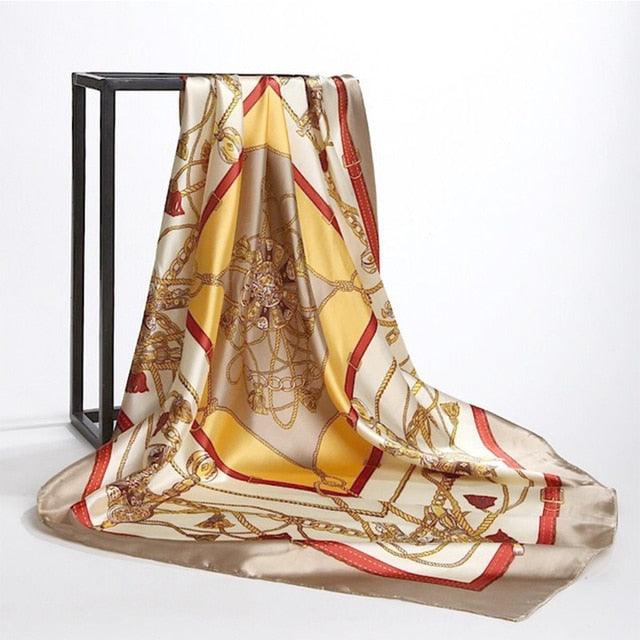 Luxury Long Soft Square Silk Scarves Lightweight Elegant Satin Silk Soft Head Wrap Escharpe Hijab Scarf Muslim Female Silky Shawls Wrap Hair Head Scarves Bandanna For Women 90*90cm
