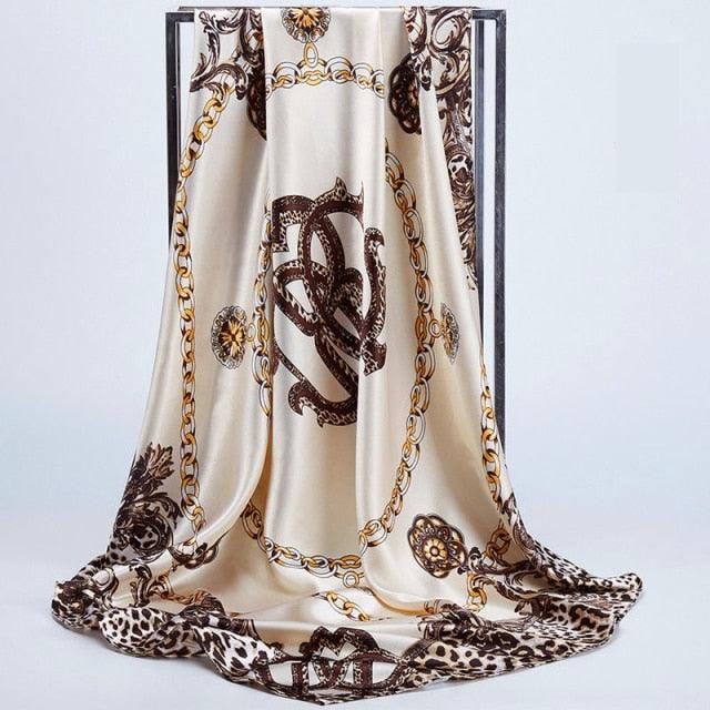 Luxury Long Soft Square Silk Scarves Lightweight Elegant Satin Silk Soft Head Wrap Escharpe Hijab Scarf Muslim Female Silky Shawls Wrap Hair Head Scarves Bandanna For Women 90*90cm