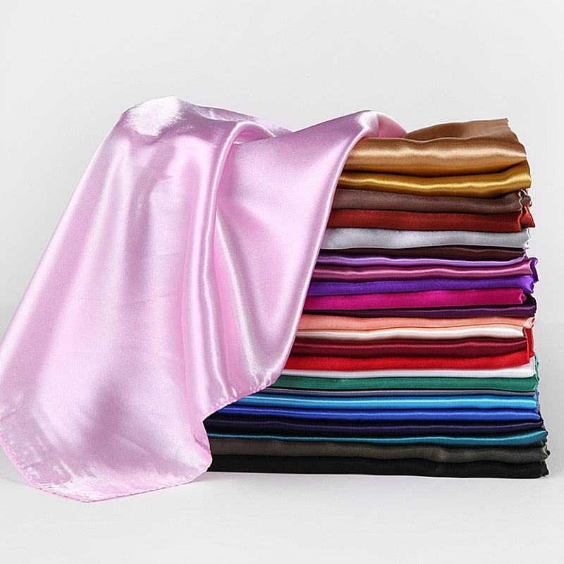 Luxury Long Soft Square Silk Scarves Lightweight Elegant Satin Silk Soft Head Wrap Escharpe Hijab Scarf Muslim Female Silky Shawls Wrap Hair Head Scarves Bandanna For Women 90*90cm