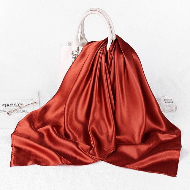 Luxury Long Soft Square Silk Scarves Lightweight Elegant Satin Silk Soft Head Wrap Escharpe Hijab Scarf Muslim Female Silky Shawls Wrap Hair Head Scarves Bandanna For Women 90*90cm