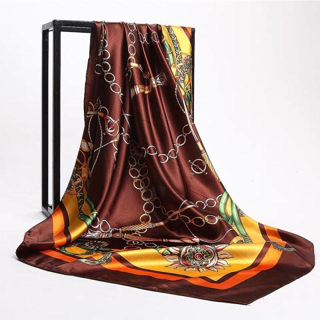 Luxury Long Soft Square Silk Scarves Lightweight Elegant Satin Silk Soft Head Wrap Escharpe Hijab Scarf Muslim Female Silky Shawls Wrap Hair Head Scarves Bandanna For Women 90*90cm