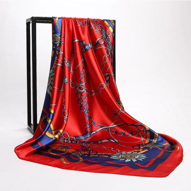 Luxury Long Soft Square Silk Scarves Lightweight Elegant Satin Silk Soft Head Wrap Escharpe Hijab Scarf Muslim Female Silky Shawls Wrap Hair Head Scarves Bandanna For Women 90*90cm
