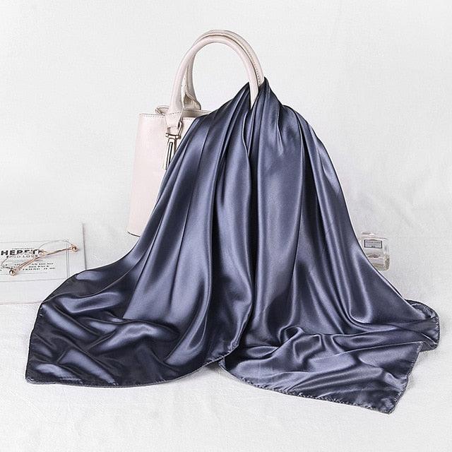 Luxury Long Soft Square Silk Scarves Lightweight Elegant Satin Silk Soft Head Wrap Escharpe Hijab Scarf Muslim Female Silky Shawls Wrap Hair Head Scarves Bandanna For Women 90*90cm