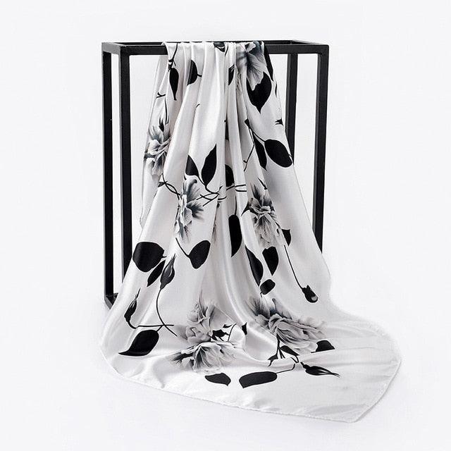 Luxury Long Soft Square Silk Scarves Lightweight Elegant Satin Silk Soft Head Wrap Escharpe Hijab Scarf Muslim Female Silky Shawls Wrap Hair Head Scarves Bandanna For Women 90*90cm