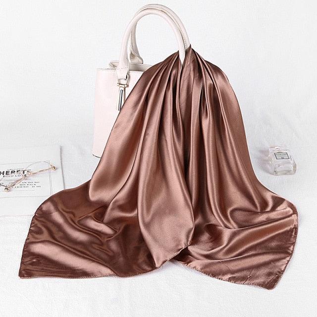 Luxury Long Soft Square Silk Scarves Lightweight Elegant Satin Silk Soft Head Wrap Escharpe Hijab Scarf Muslim Female Silky Shawls Wrap Hair Head Scarves Bandanna For Women 90*90cm