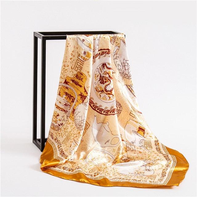 Luxury Long Soft Square Silk Scarves Lightweight Elegant Satin Silk Soft Head Wrap Escharpe Hijab Scarf Muslim Female Silky Shawls Wrap Hair Head Scarves Bandanna For Women 90*90cm