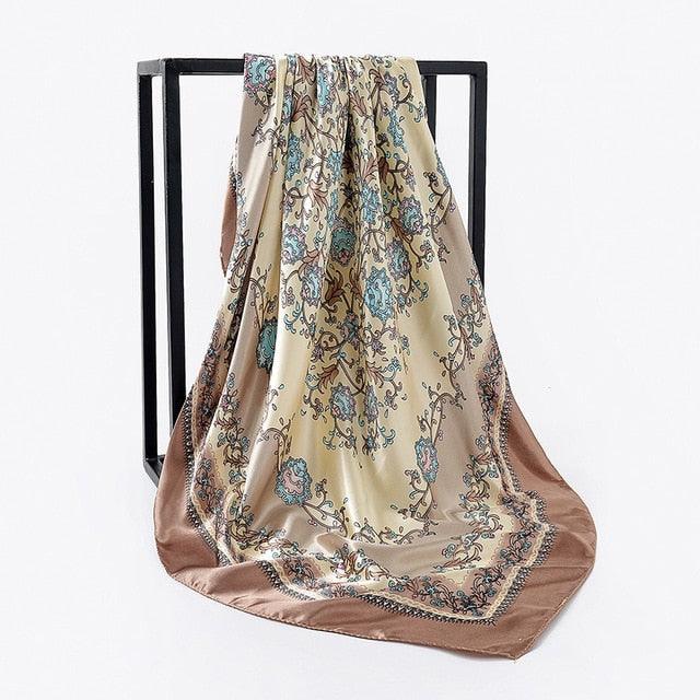 Luxury Long Soft Square Silk Scarves Lightweight Elegant Satin Silk Soft Head Wrap Escharpe Hijab Scarf Muslim Female Silky Shawls Wrap Hair Head Scarves Bandanna For Women 90*90cm