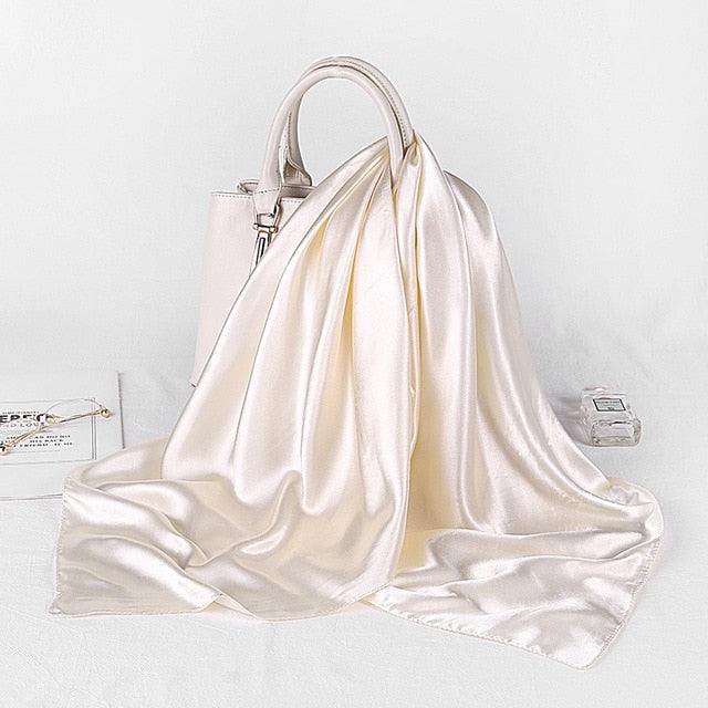 Luxury Long Soft Square Silk Scarves Lightweight Elegant Satin Silk Soft Head Wrap Escharpe Hijab Scarf Muslim Female Silky Shawls Wrap Hair Head Scarves Bandanna For Women 90*90cm
