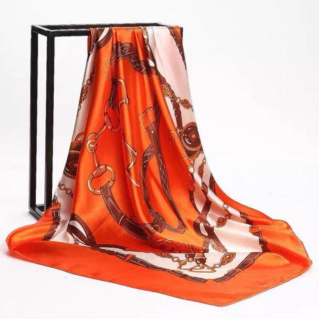 Luxury Long Soft Square Silk Scarves Lightweight Elegant Satin Silk Soft Head Wrap Escharpe Hijab Scarf Muslim Female Silky Shawls Wrap Hair Head Scarves Bandanna For Women 90*90cm