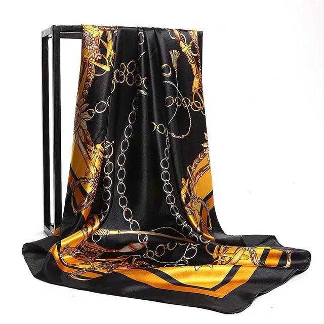 Luxury Long Soft Square Silk Scarves Lightweight Elegant Satin Silk Soft Head Wrap Escharpe Hijab Scarf Muslim Female Silky Shawls Wrap Hair Head Scarves Bandanna For Women 90*90cm
