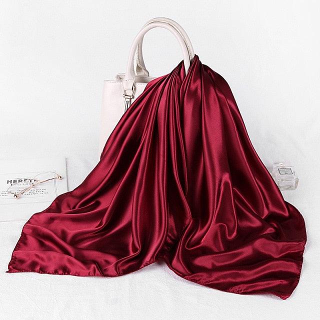 Luxury Long Soft Square Silk Scarves Lightweight Elegant Satin Silk Soft Head Wrap Escharpe Hijab Scarf Muslim Female Silky Shawls Wrap Hair Head Scarves Bandanna For Women 90*90cm