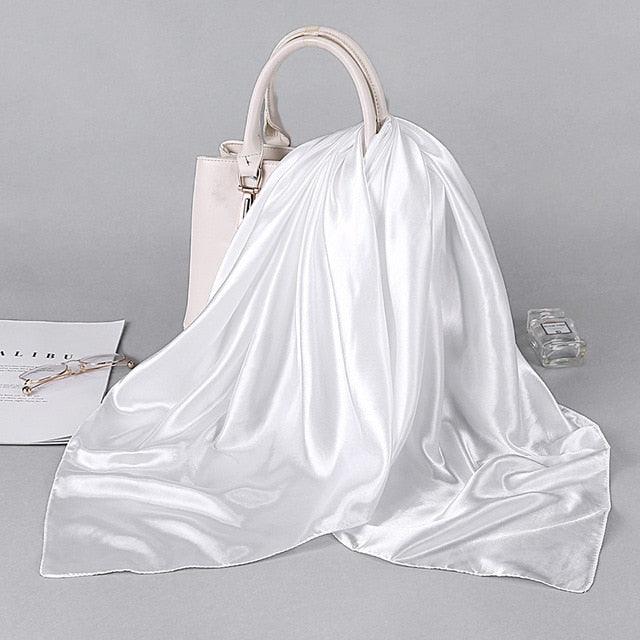Luxury Long Soft Square Silk Scarves Lightweight Elegant Satin Silk Soft Head Wrap Escharpe Hijab Scarf Muslim Female Silky Shawls Wrap Hair Head Scarves Bandanna For Women 90*90cm