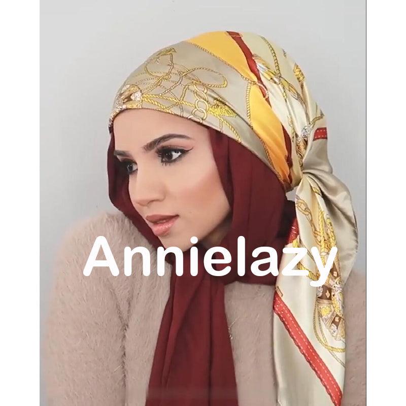 Luxury Long Soft Square Silk Scarves Lightweight Elegant Satin Silk Soft Head Wrap Escharpe Hijab Scarf Muslim Female Silky Shawls Wrap Hair Head Scarves Bandanna For Women 90*90cm