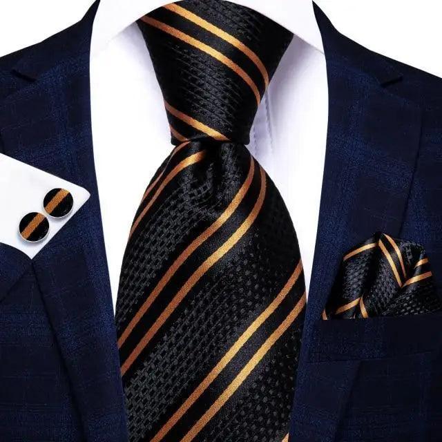 Luxury Men Silk Necktie Pocket Square Matching Handkerchief Cufflinks Set Formal Design Printed Business Necktie For Men