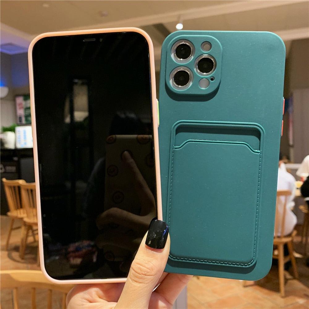 Luxury Silicone Phone Case for iphone 13 Pro Max 12 11 X XS XR Card Holder Wallet Soft Cover Cute Back Storage Stylish Silicone Case Smartphone Case