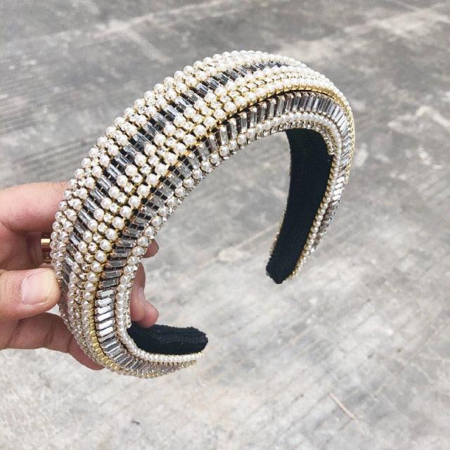 Luxury Sparkly Padded Rhinestones Headbands Full Crystal Hairbands Wide Headwear White Gorgeous Hair Accessories For Women