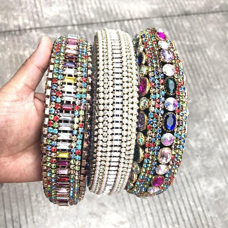 Luxury Sparkly Padded Rhinestones Headbands Full Crystal Hairbands Wide Headwear White Gorgeous Hair Accessories For Women