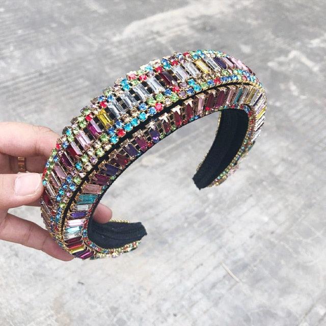 Luxury Sparkly Padded Rhinestones Headbands Full Crystal Hairbands Wide Headwear White Gorgeous Hair Accessories For Women