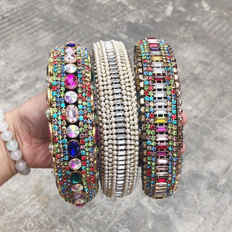 Luxury Sparkly Padded Rhinestones Headbands Full Crystal Hairbands Wide Headwear White Gorgeous Hair Accessories For Women