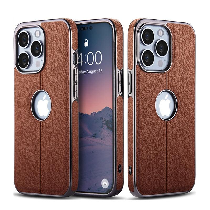 Luxury Texture Leather Case for iPhone 14 Pro MAX Plus Case With Hole Silicone Full Protection Back Cover Thin Flexible Soft Grip Luxury PU Leather Cover Durable Anti-Scratch Full Phone Cases