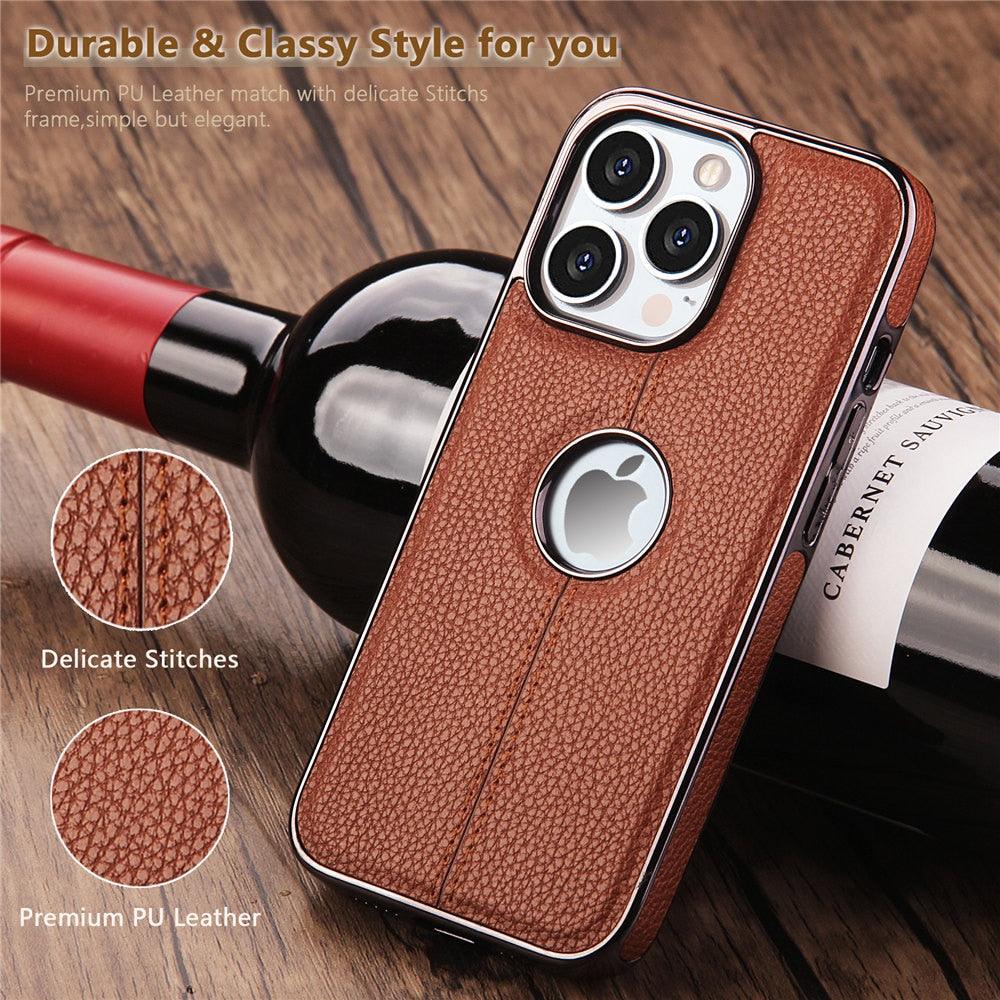 Luxury Texture Leather Case for iPhone 14 Pro MAX Plus Case With Hole Silicone Full Protection Back Cover Thin Flexible Soft Grip Luxury PU Leather Cover Durable Anti-Scratch Full Phone Cases