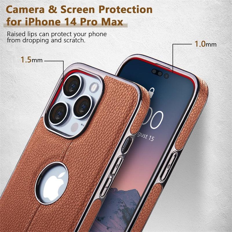 Luxury Texture Leather Case for iPhone 14 Pro MAX Plus Case With Hole Silicone Full Protection Back Cover Thin Flexible Soft Grip Luxury PU Leather Cover Durable Anti-Scratch Full Phone Cases