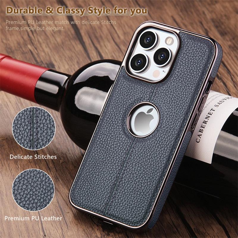 Luxury Texture Leather Case for iPhone 14 Pro MAX Plus Case With Hole Silicone Full Protection Back Cover Thin Flexible Soft Grip Luxury PU Leather Cover Durable Anti-Scratch Full Phone Cases