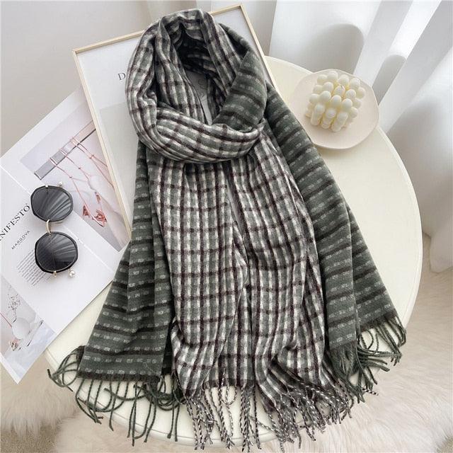 Winter Long Plaid Headwear Scarf Warm Shawls Cashmere Female Scarfs Scarves Lady Tassel Shawl Wraps For Women
