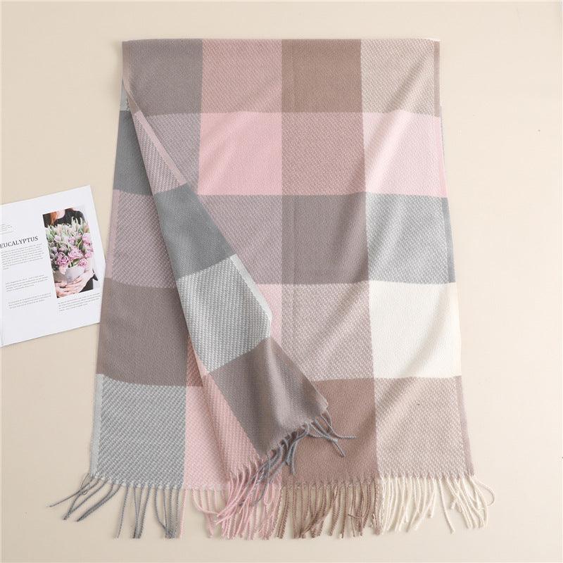 Winter Long Plaid Headwear Scarf Warm Shawls Cashmere Female Scarfs Scarves Lady Tassel Shawl Wraps For Women