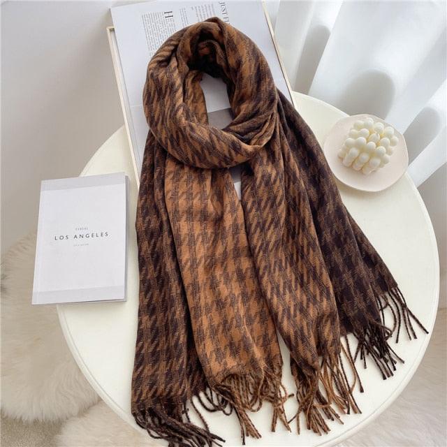 Winter Long Plaid Headwear Scarf Warm Shawls Cashmere Female Scarfs Scarves Lady Tassel Shawl Wraps For Women