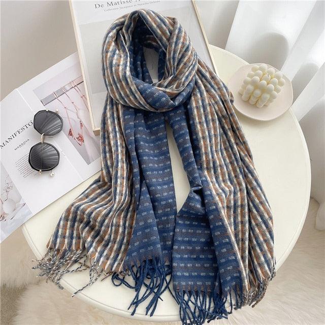 Winter Long Plaid Headwear Scarf Warm Shawls Cashmere Female Scarfs Scarves Lady Tassel Shawl Wraps For Women