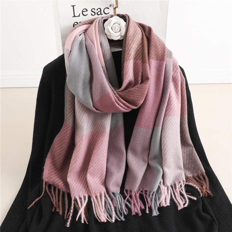 Winter Long Plaid Headwear Scarf Warm Shawls Cashmere Female Scarfs Scarves Lady Tassel Shawl Wraps For Women