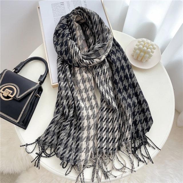 Winter Long Plaid Headwear Scarf Warm Shawls Cashmere Female Scarfs Scarves Lady Tassel Shawl Wraps For Women