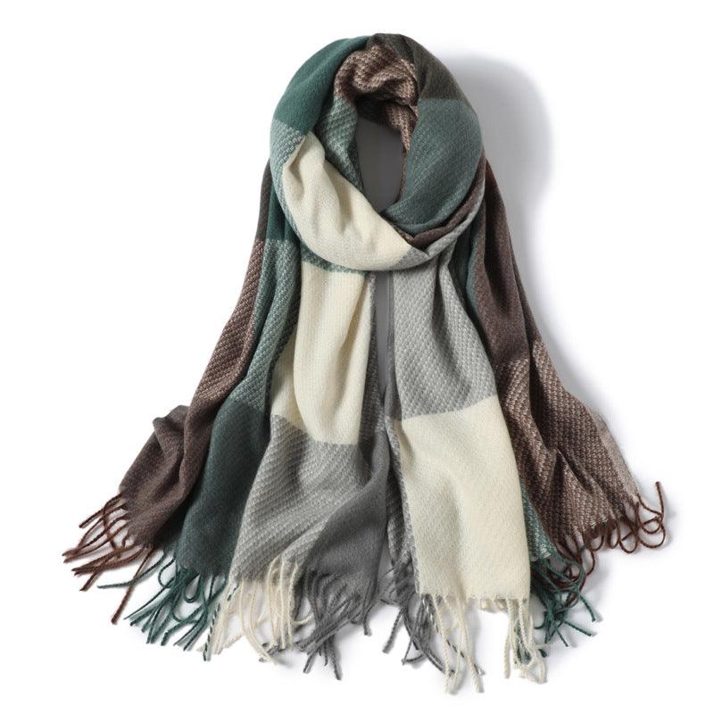 Winter Long Plaid Headwear Scarf Warm Shawls Cashmere Female Scarfs Scarves Lady Tassel Shawl Wraps For Women